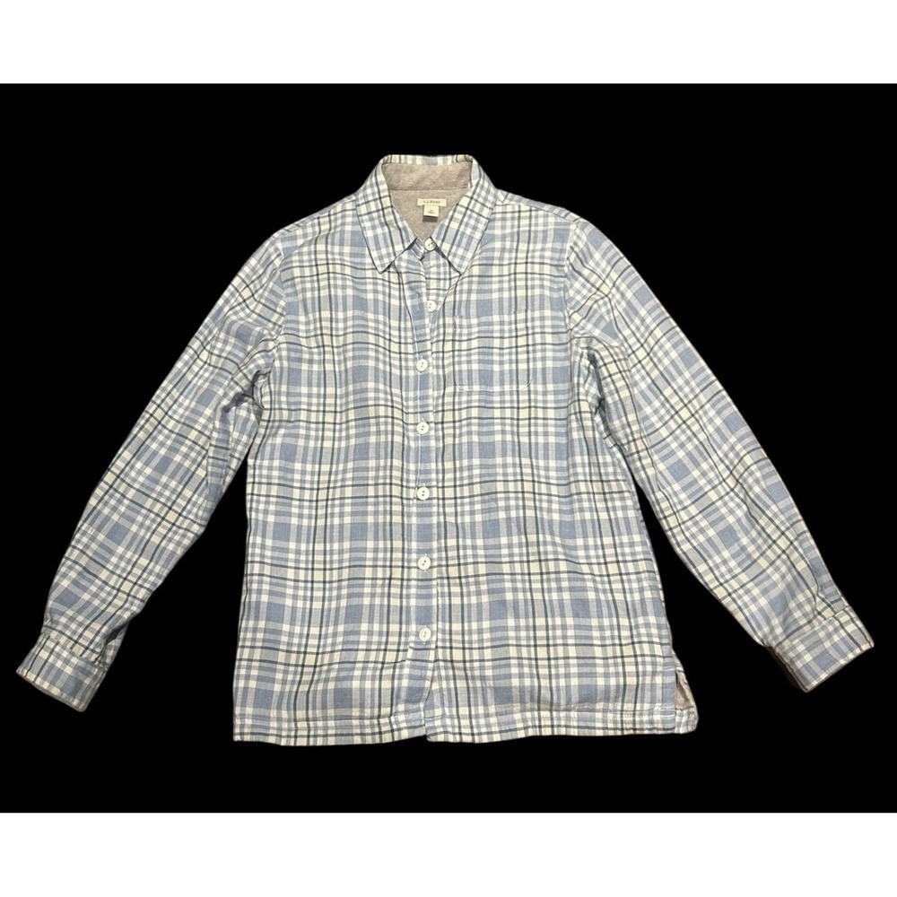 L.L.Bean Women’s XS Blue Plaid Sherpa Fleece Lined Flannel Shirt Jacket Shacket